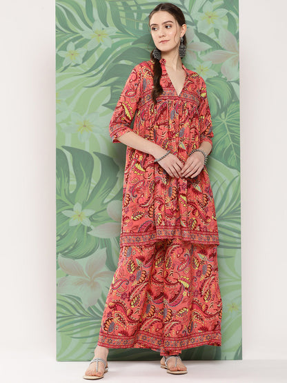 InWeave Women's Peach Camelia Printed Ethnic Kurta Set - Distacart