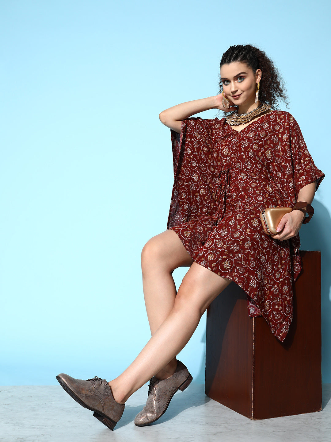 InWeave Women's Burgundy Jaal Print Kaftan Dress - Distacart