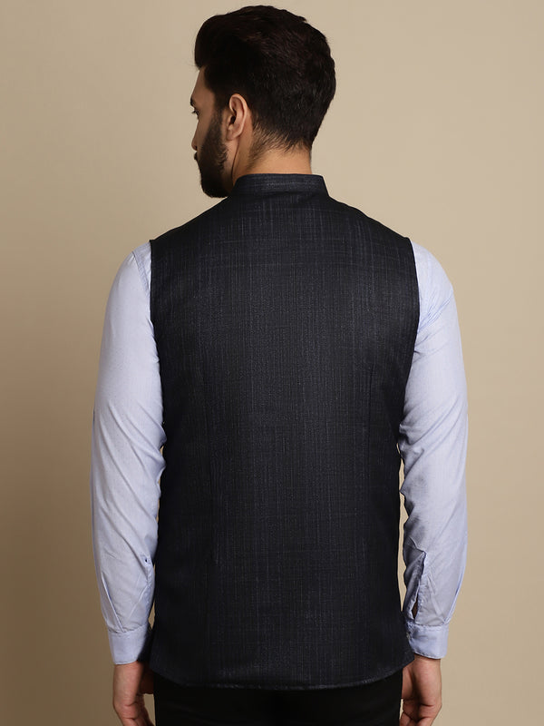 Even Apparels Men's Blue Mandarin Collar Waistcoat - Distacart