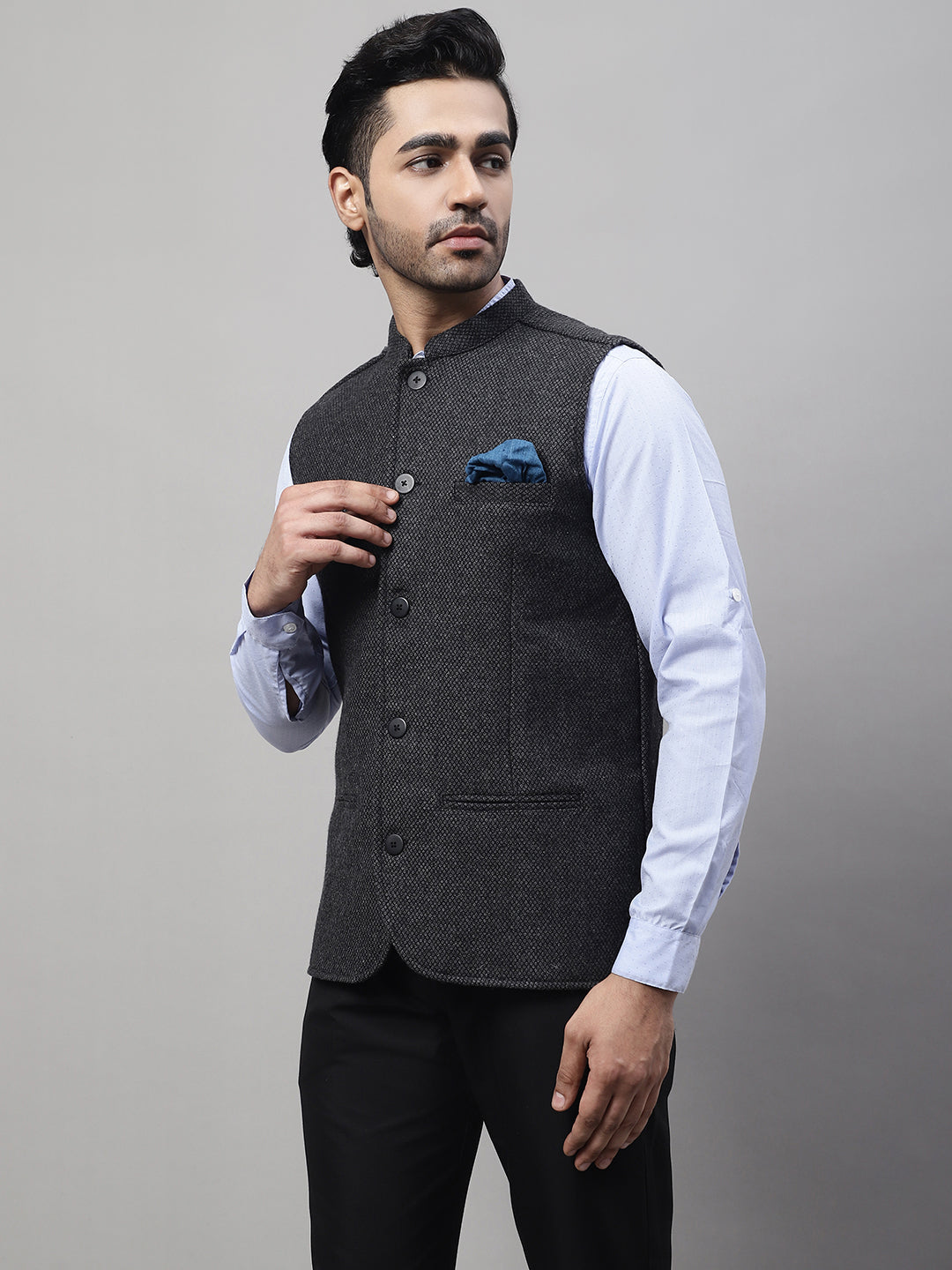 Even Apparels Men's Grey Pure Wool Nehru Jacket - Distacart