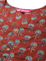 Thumbnail for Varanga Rust Floral Printed Straight Kurta With Hand Work Detailigs - Distacart