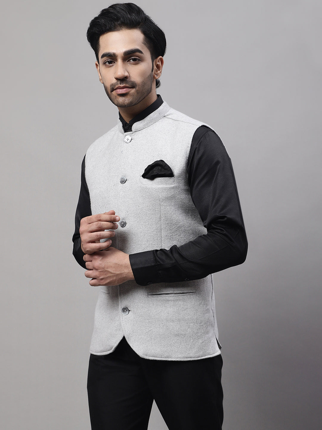 Even Apparels Men's Grey Pure Wool Nehru Jacket - Distacart