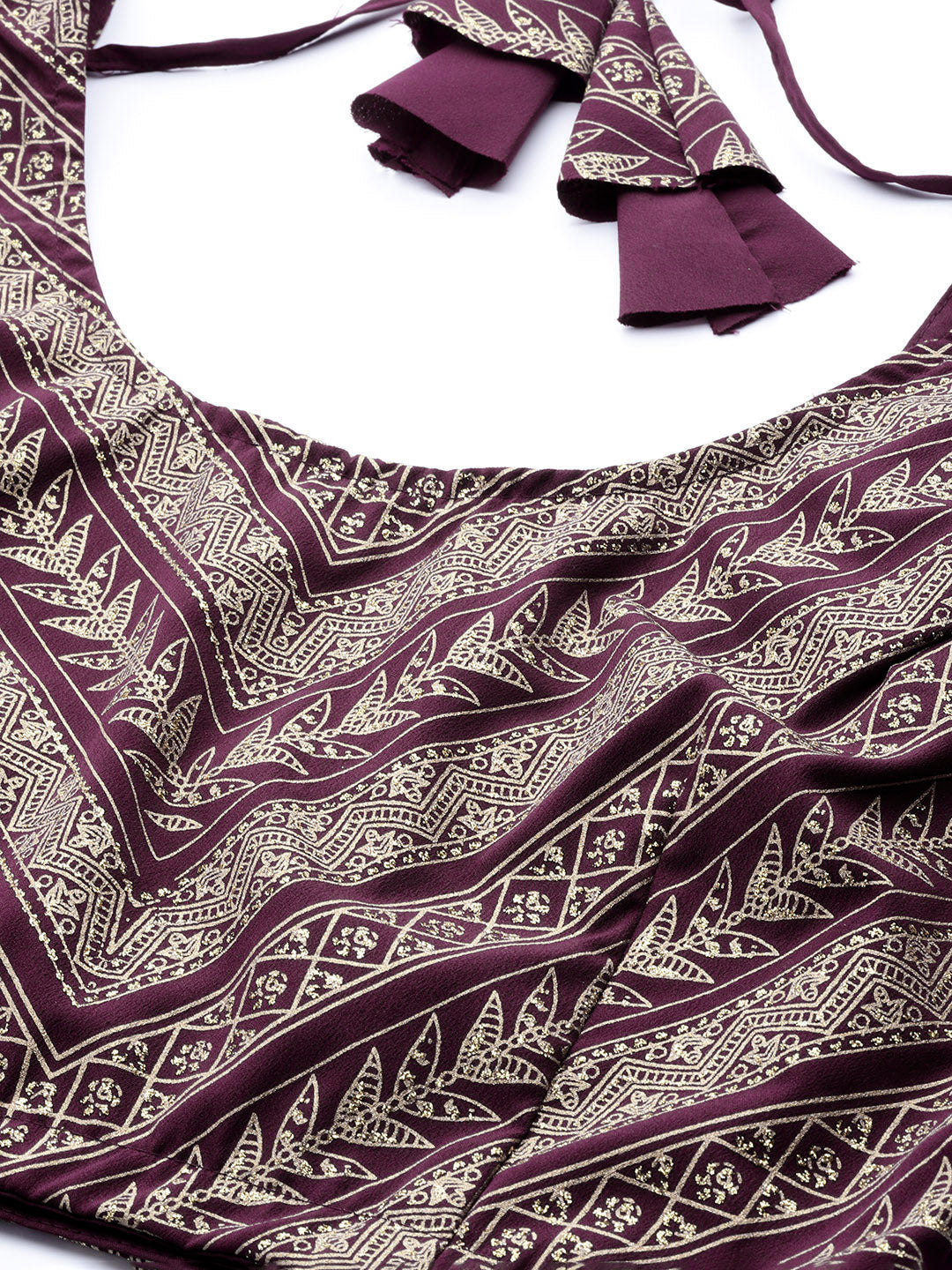 Ahalyaa Purple & Gold-Toned Printed Sequinned Foil Print Ready to Wear Lehenga & Blouse With Dupatta - Distacart