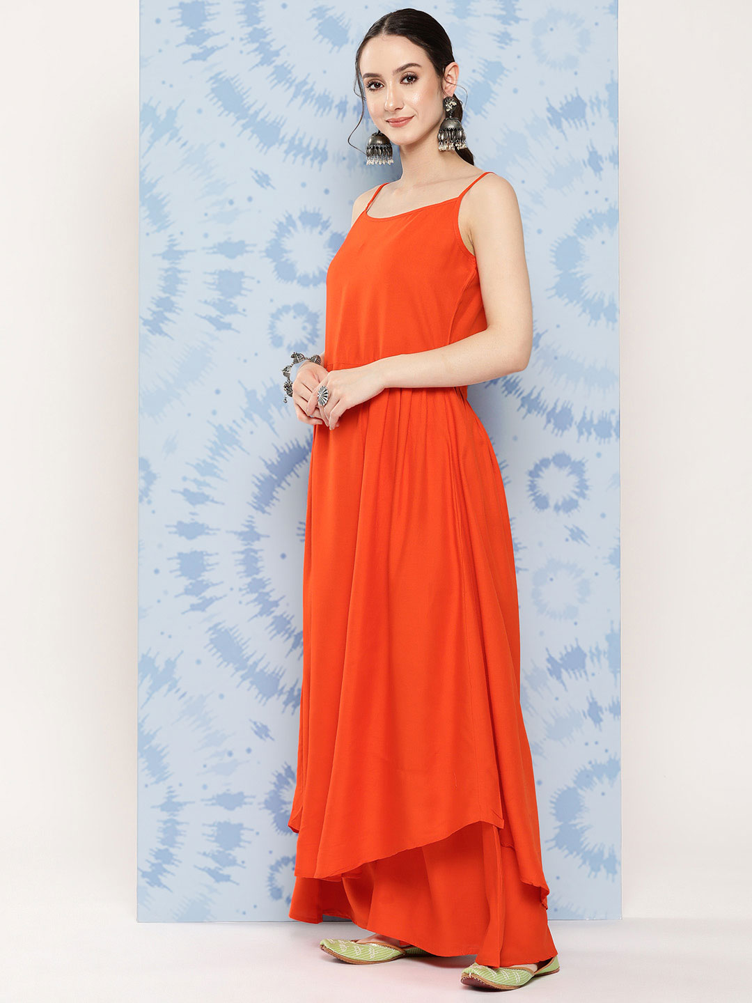 InWeave Women's Orange Strappy Set W White Pink Lotus Cr Duptta - Distacart