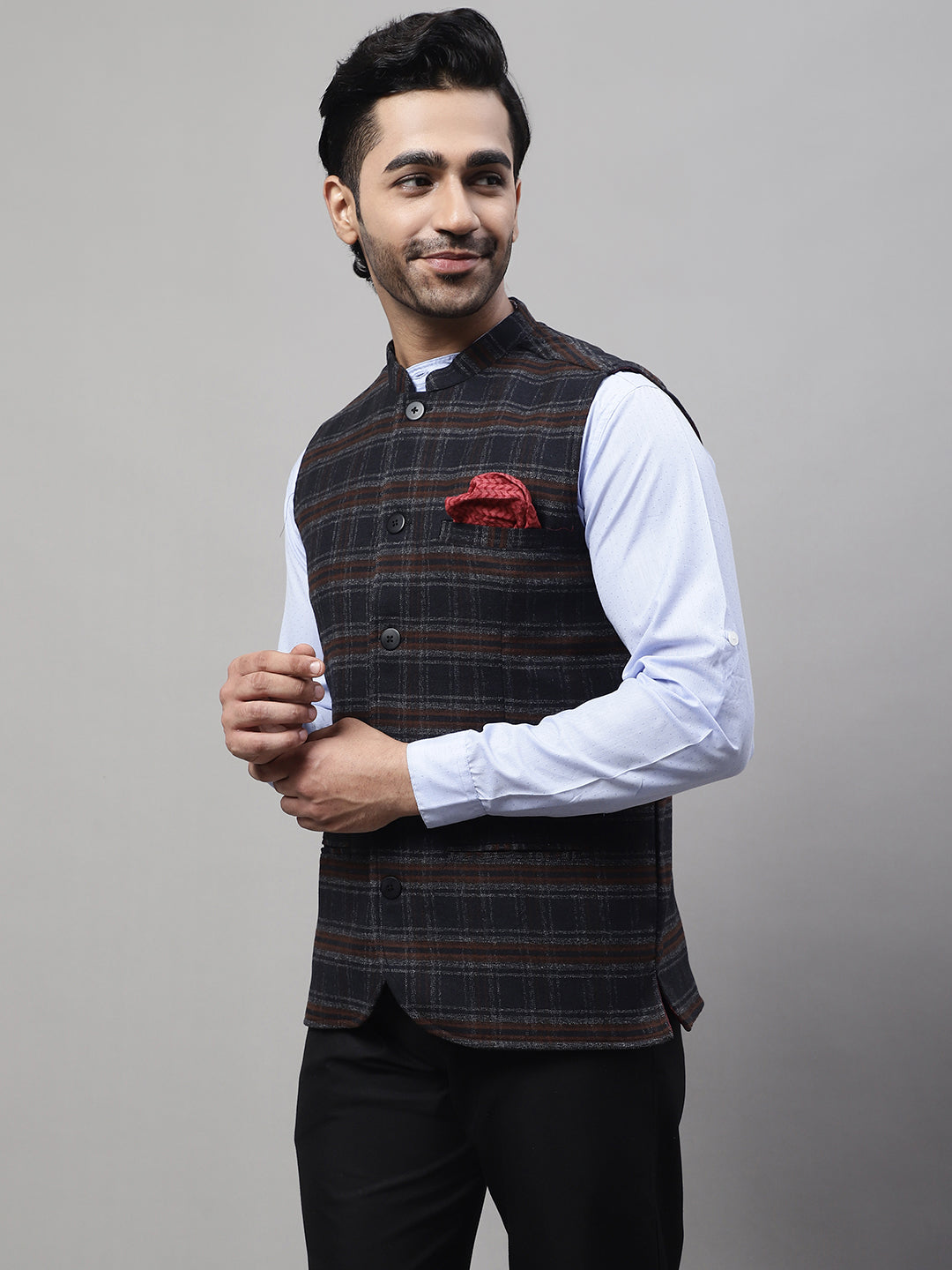 Even Apparels Men's Black Nehru Jacket With Welt Pockets - Distacart