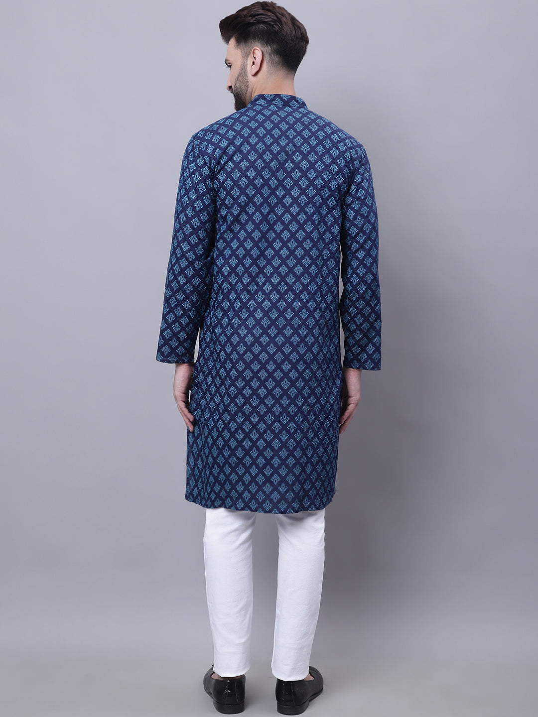 Even Apparels Blue Pure Cotton Kurta With Band Collar - Distacart