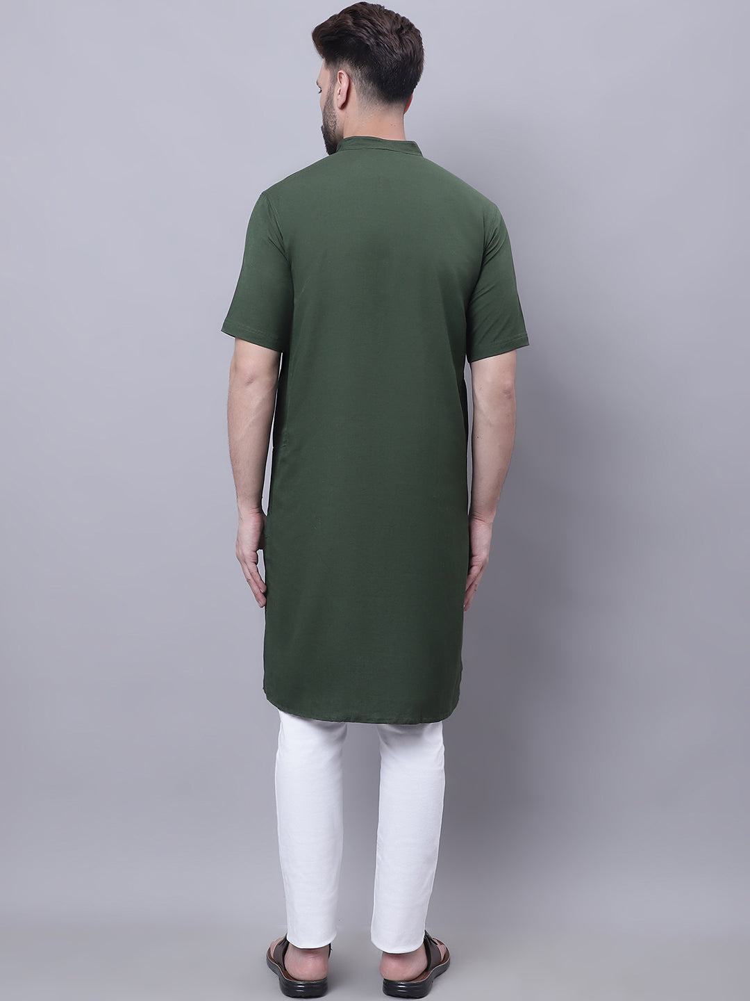 Even Apparels Green Pure Cotton Short Sleeves Kurta With Band Collar - Distacart