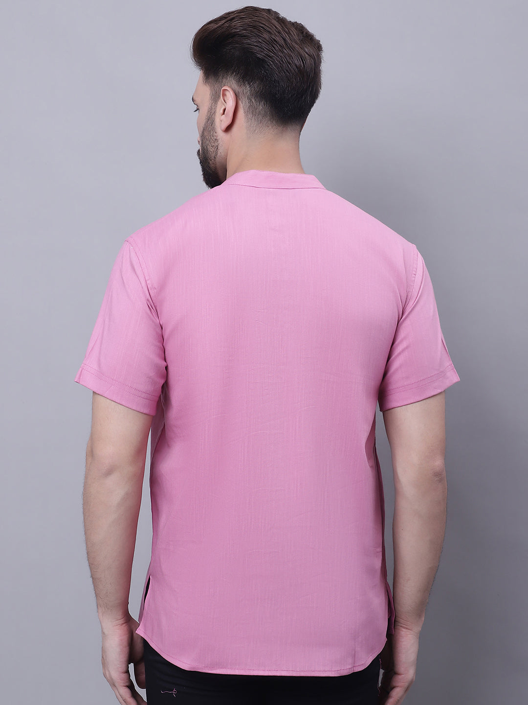 Even Apparels Pink Pure Cotton Short Kurta With Band Collar - Distacart