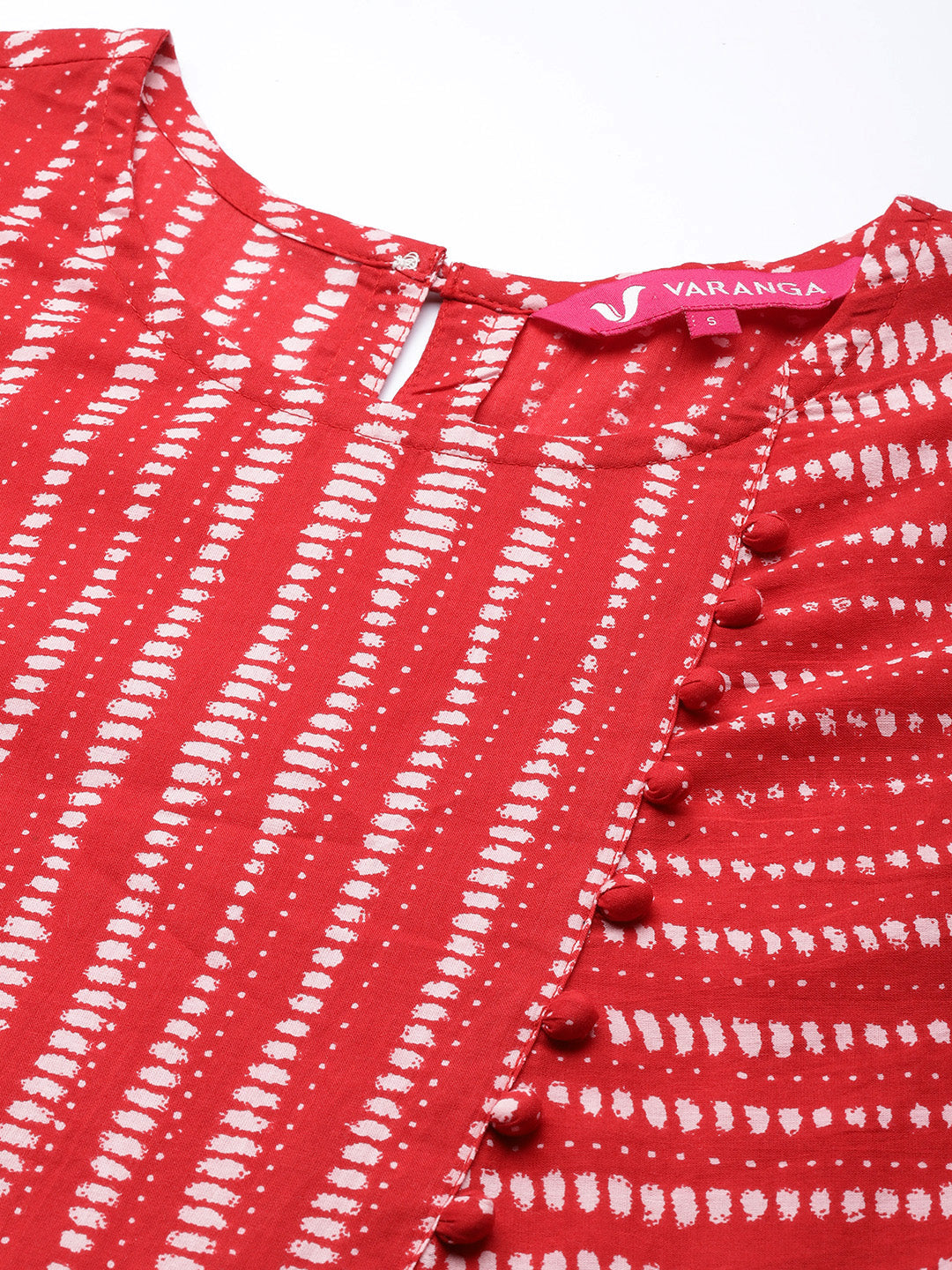 Varanga Red Printed A-Line Kurta With Three Quarter Sleeves - Distacart
