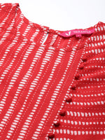 Thumbnail for Varanga Red Printed A-Line Kurta With Three Quarter Sleeves - Distacart