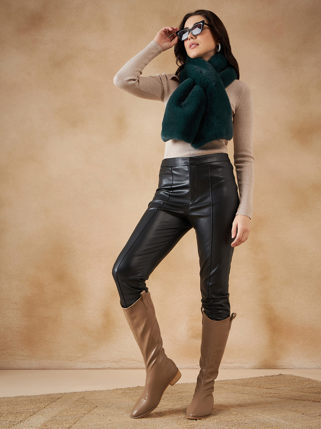 InWeave Women's Dark Teal Faux Fur Neck Warmer - Distacart