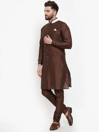 Thumbnail for Kalyum Men's Brown Solid Kurta with Churidaar Pyjama Set - Distacart