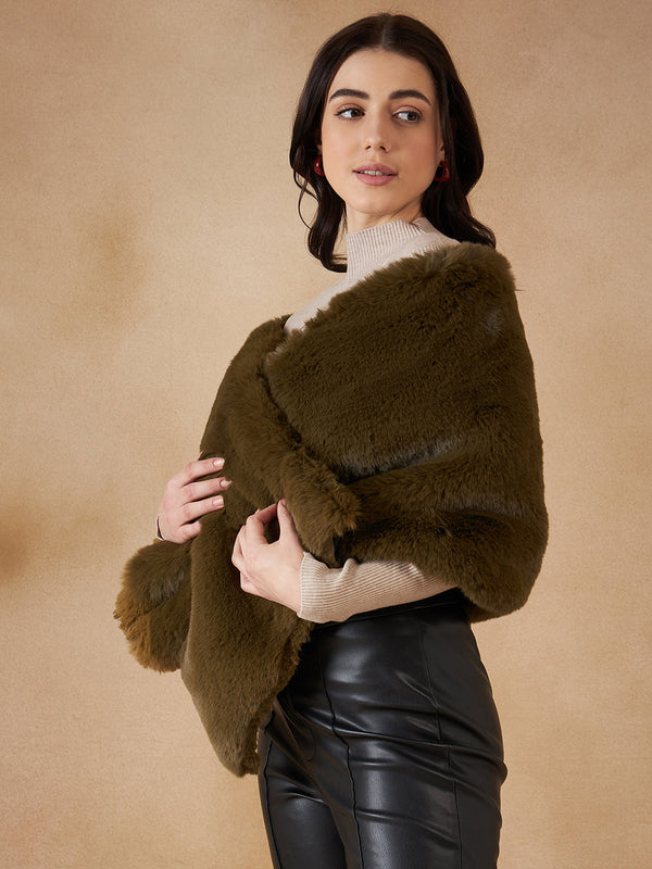 InWeave Women's Mehandi Green Long Faux Fur Cape - Distacart