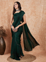 Thumbnail for InWeave Women's Dark Green Black Gota Skirt Saree - Distacart
