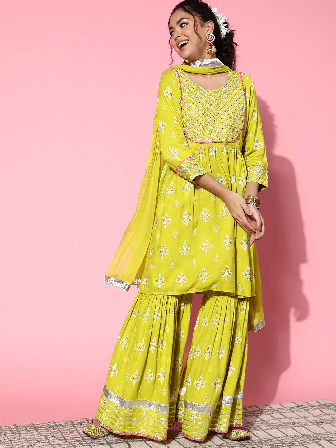 InWeave Women's Light Green Gota Work Kurta Sharara Set - Distacart