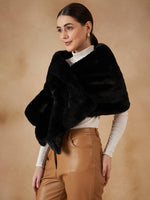 Thumbnail for InWeave Women's Black Long Faux Fur Cape - Distacart