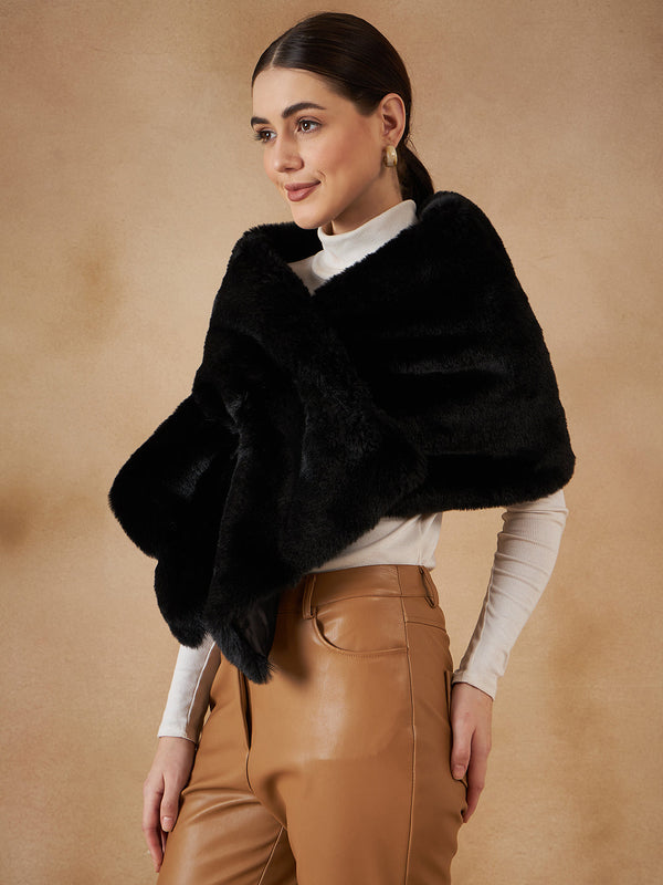 InWeave Women's Black Long Faux Fur Cape - Distacart