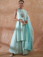 Thumbnail for InWeave Women's Powder Blue Jacquard Halter Kurta Set W Powder Blue Or Dupatta - Distacart