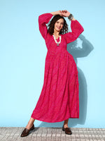 Thumbnail for InWeave Women's Maroon Ethnic Print Wrapped Long Dress - Distacart