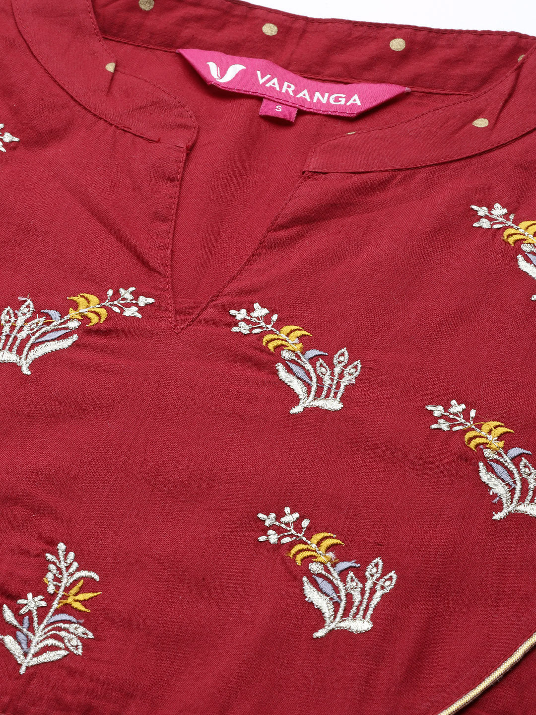 Varanga Women Maroon Straight Kurta With Gold Print And Embroidered Yoke - Distacart