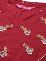 Thumbnail for Varanga Women Maroon Straight Kurta With Gold Print And Embroidered Yoke - Distacart