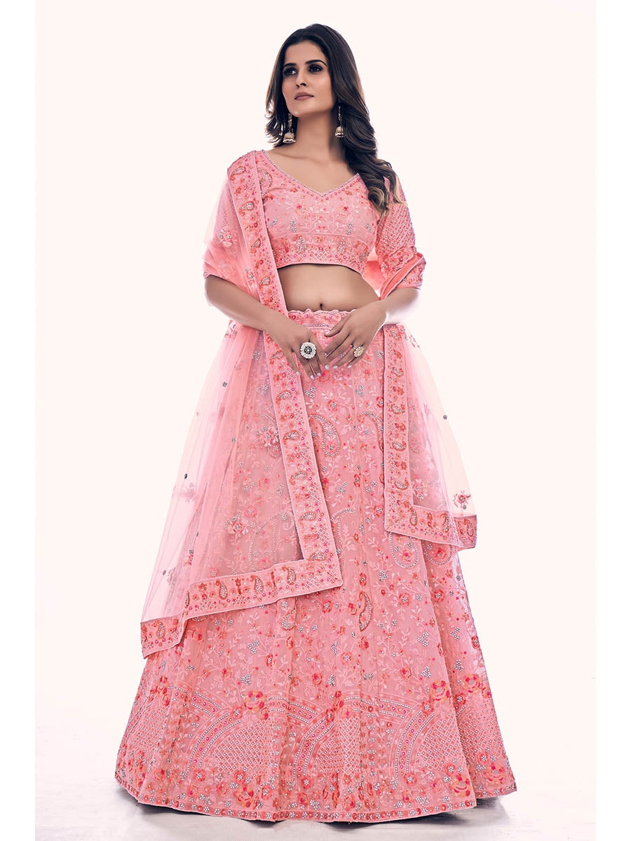 Myra Pink Soft Net Embroidered Designer Lehenga Choli - Distacart