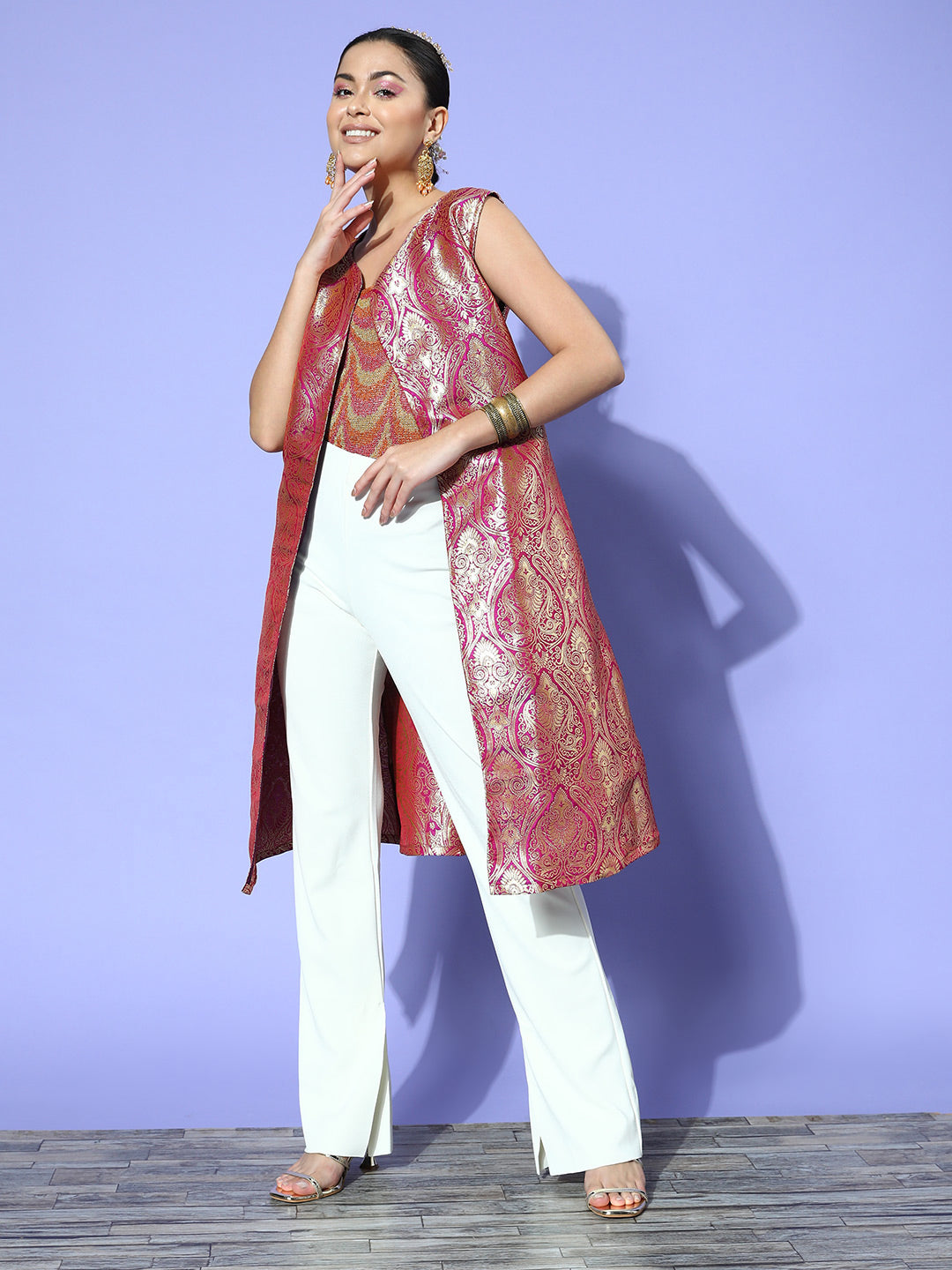 InWeave Women's Pink Brocade Jacket - Distacart