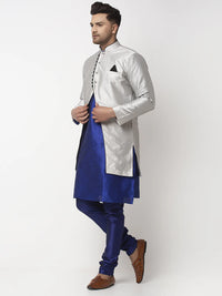 Thumbnail for Kalyum Men's Royal Blue Kurta With Pyjama & Grey Self Design Jacket - Distacart