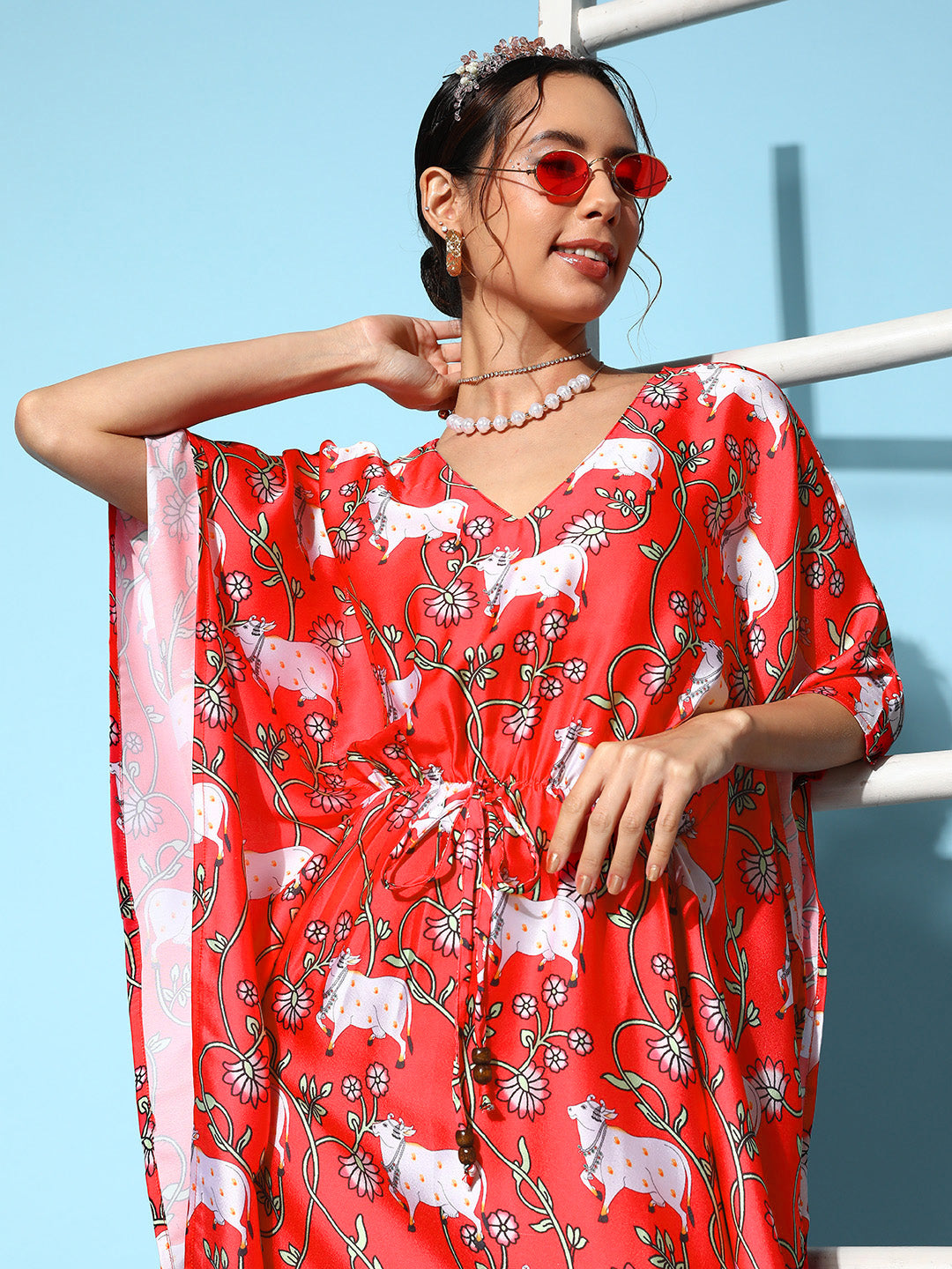 InWeave Women's Bright Pink Indian Bull Print Kaftan - Distacart