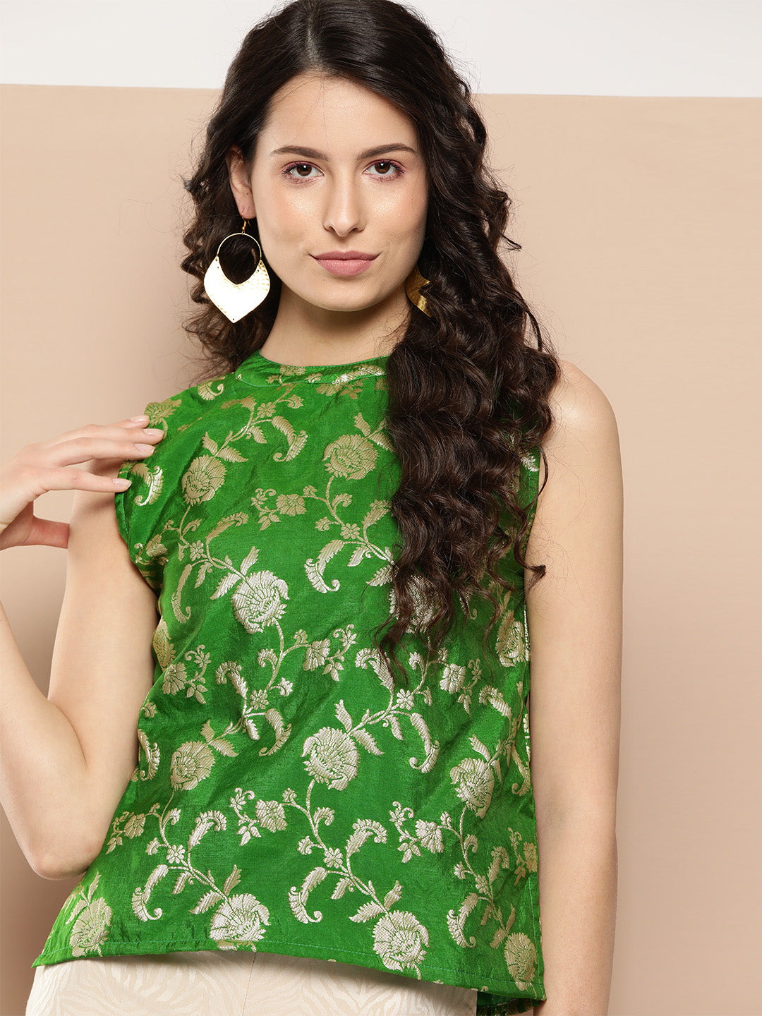 InWeave Women's Green Brocade Halter Top - Distacart