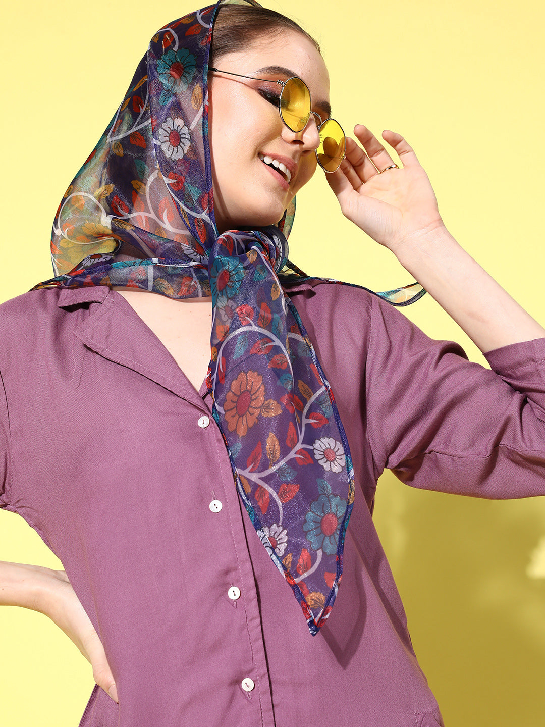 InWeave Women's Mauve Coord Set With Indigo Kalamkari Scarf - Distacart