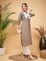 Thumbnail for InWeave Women's Green Red Ajrakh Print Cotton Patch Work Straight Kurta Pant Set - Distacart