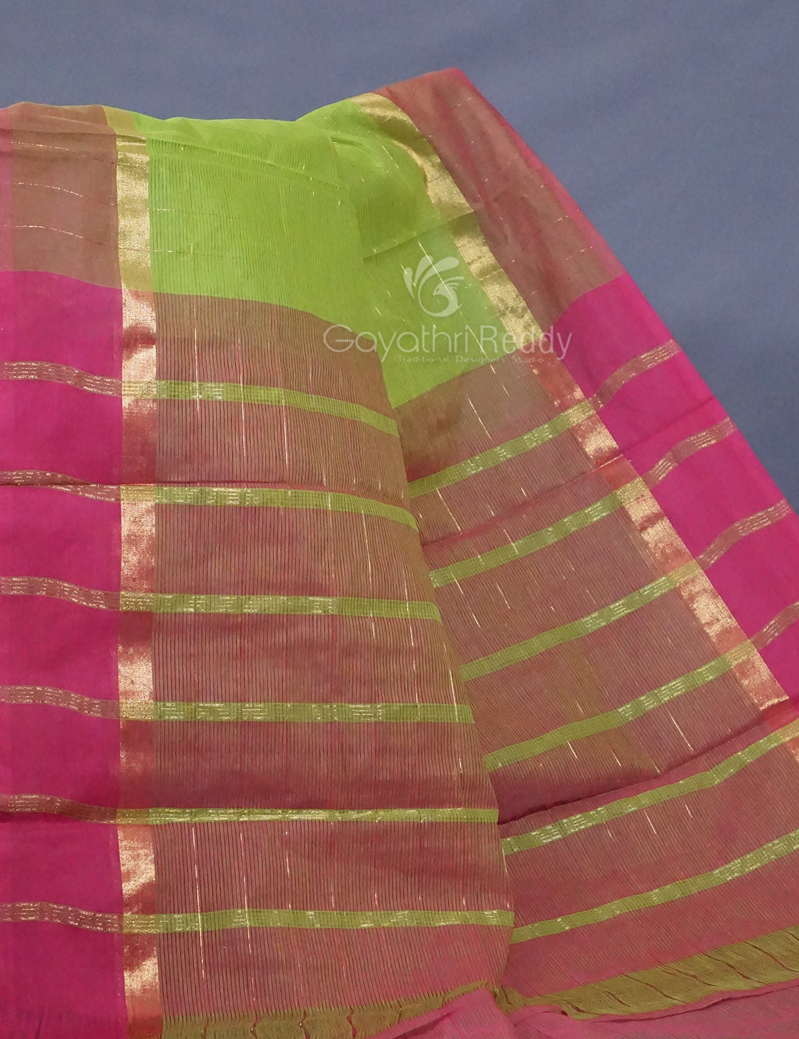 Dual Shade of Parrot Green And Mehndi Pure Mangalgiri Cotton By Gayathri Reddy Designer Studio - Distacart