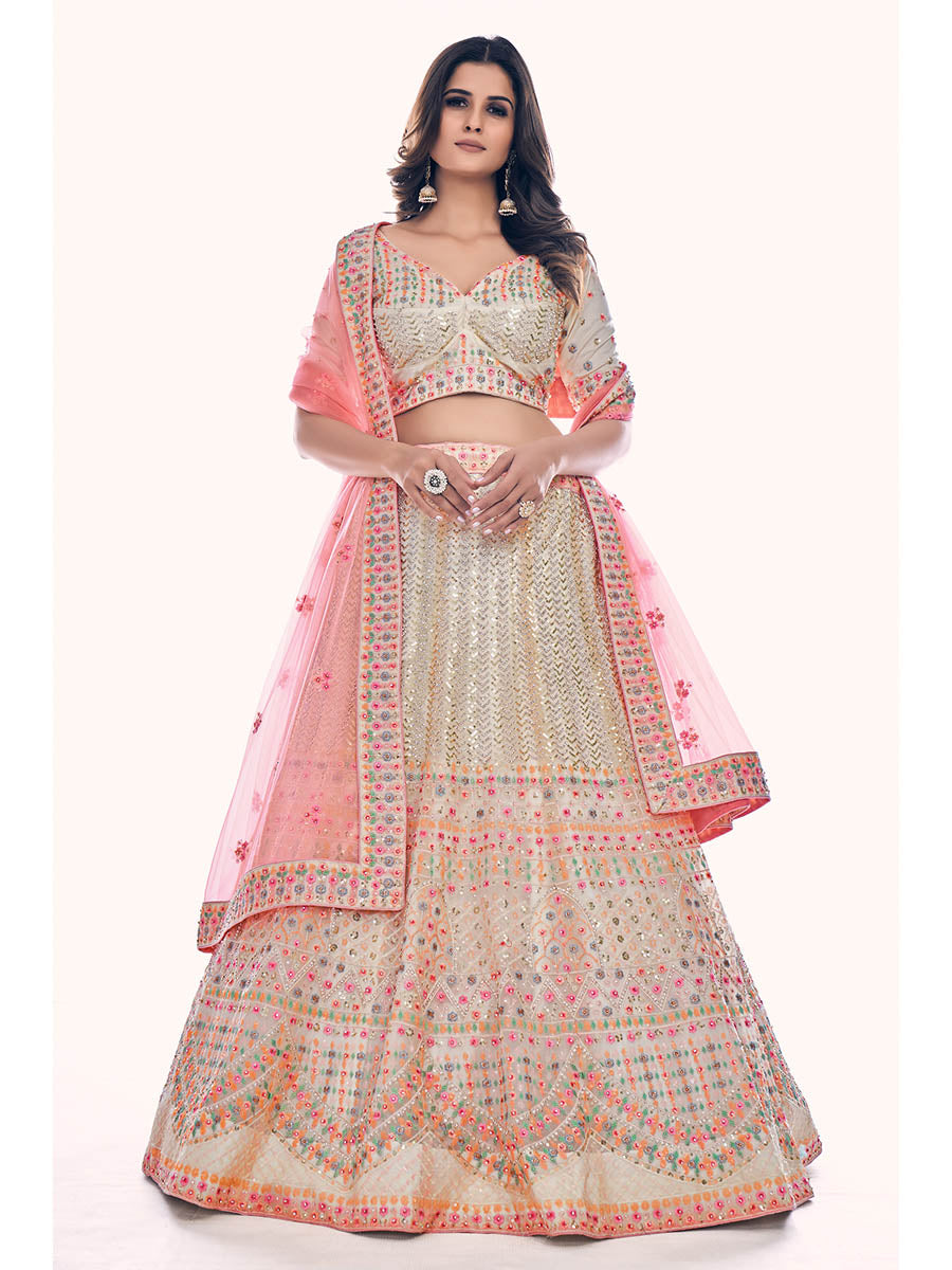 Myra White Soft Net Embroidered Designer Lehenga Choli - Distacart