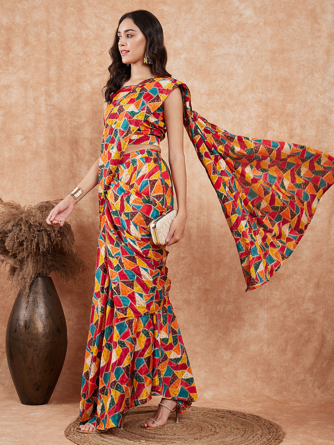 InWeave Women's Multi Color Trangle Skirt Saree - Distacart