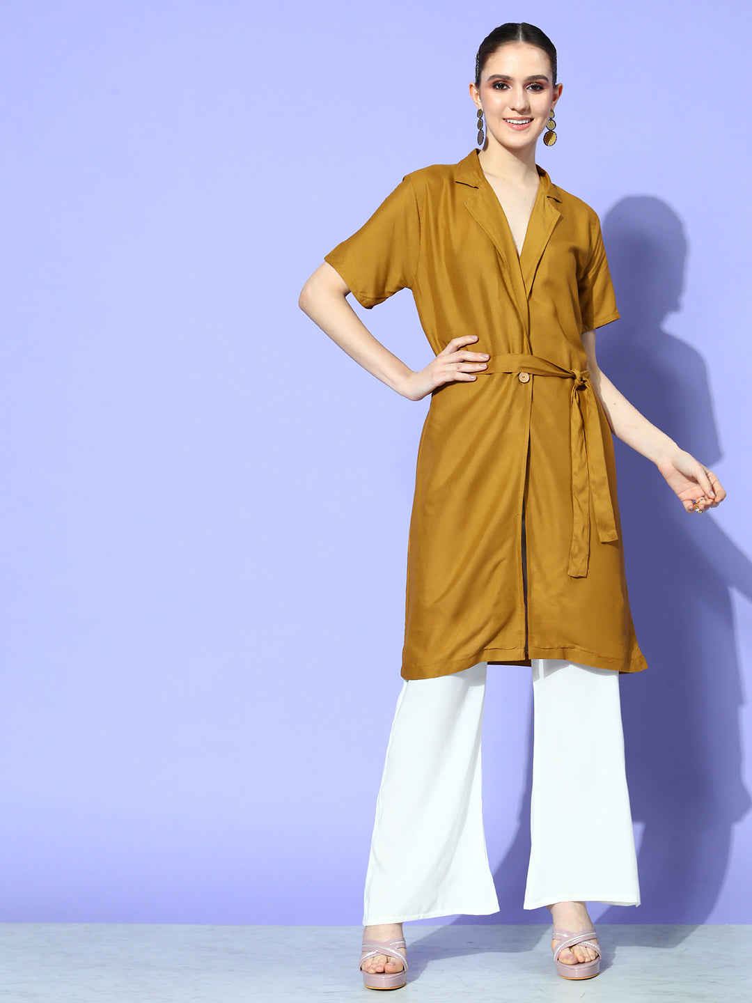 InWeave Women's Camel Brown Cream Naroow Pant Coord Set - Distacart