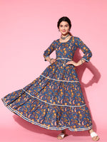Thumbnail for InWeave Women's Blue Floral Print Dress With Lace - Distacart