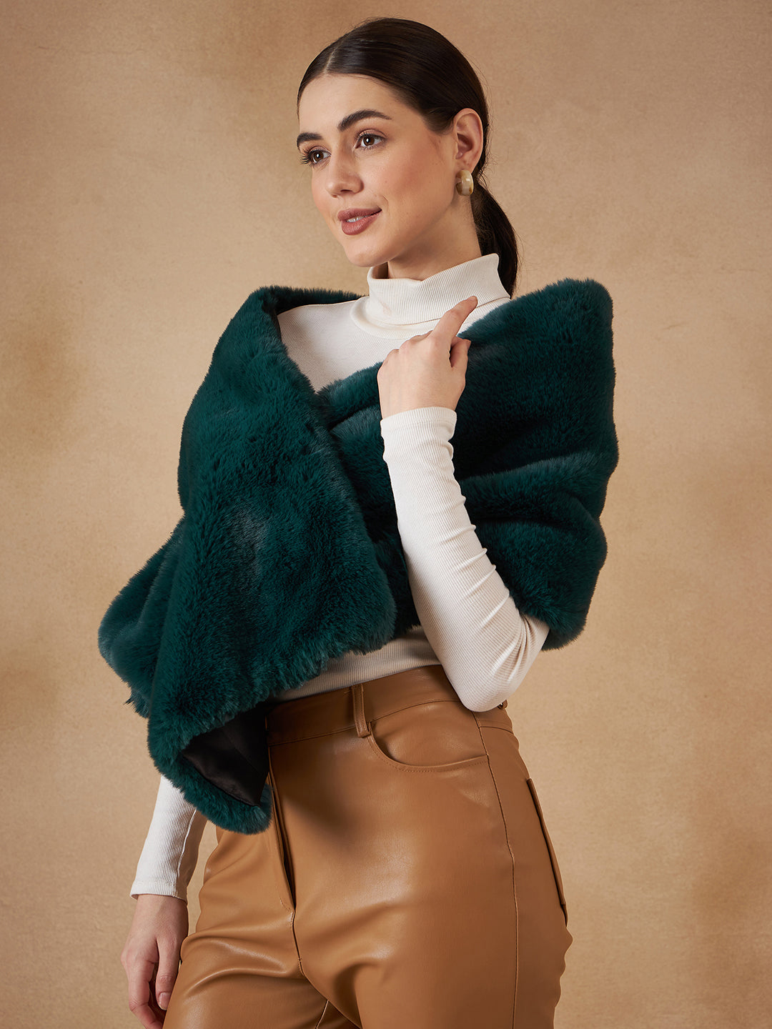 InWeave Women's Dark Teal Long Faux Fur Cape - Distacart