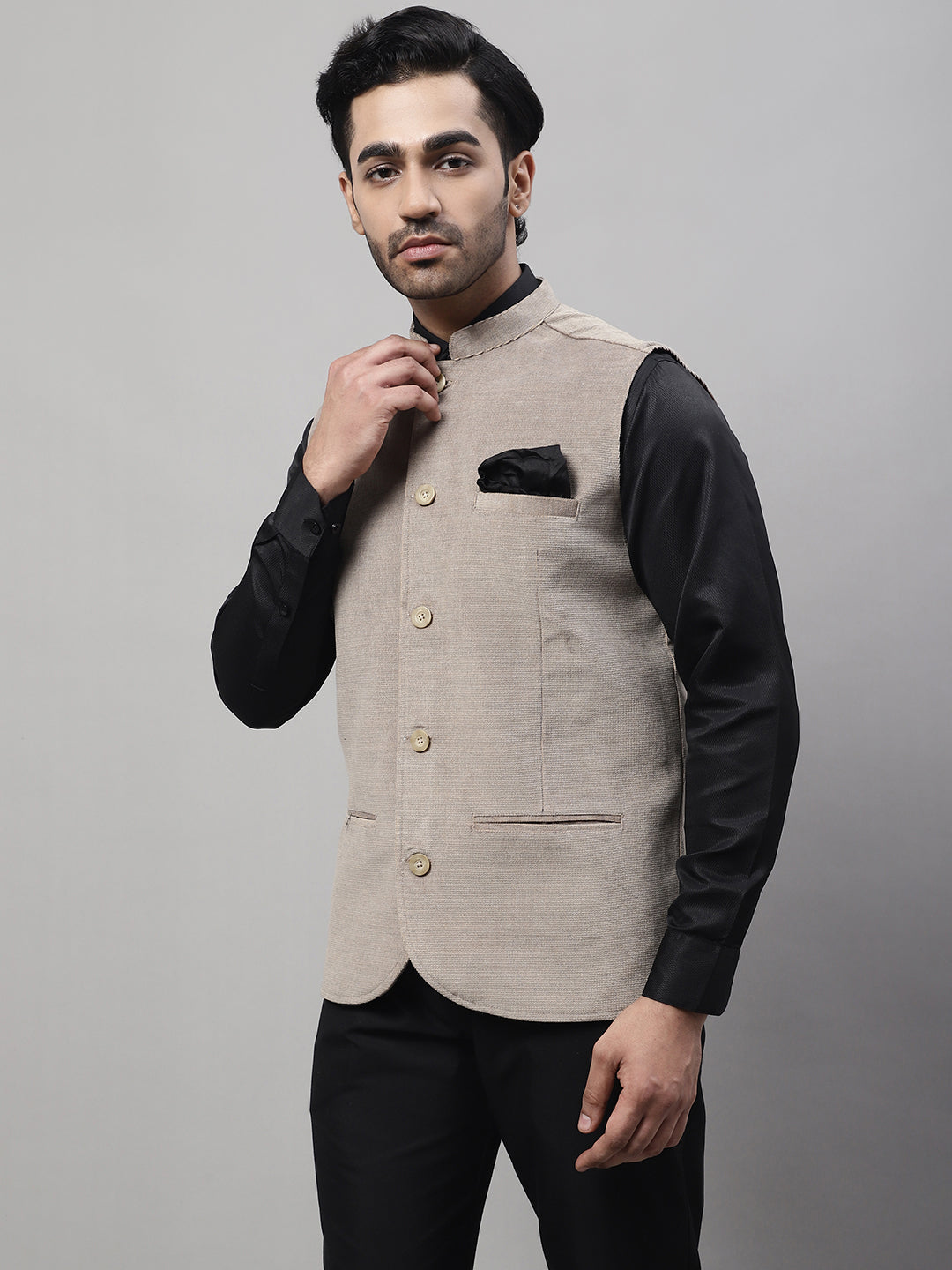 Even Apparels Men's Beige Nehru Jacket With Welt Pockets - Distacart
