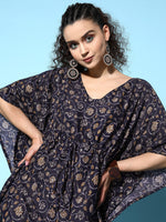 Thumbnail for InWeave Women's Navy Jaal Print Kaftan Dress - Distacart