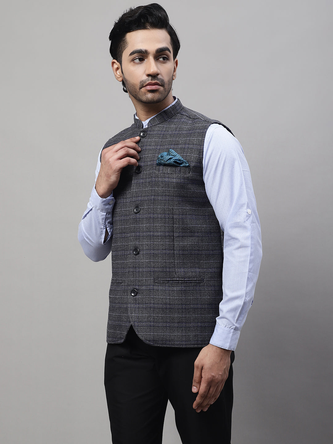 Even Apparels Men's Grey Nehru Jacket With Welt Pockets - Distacart