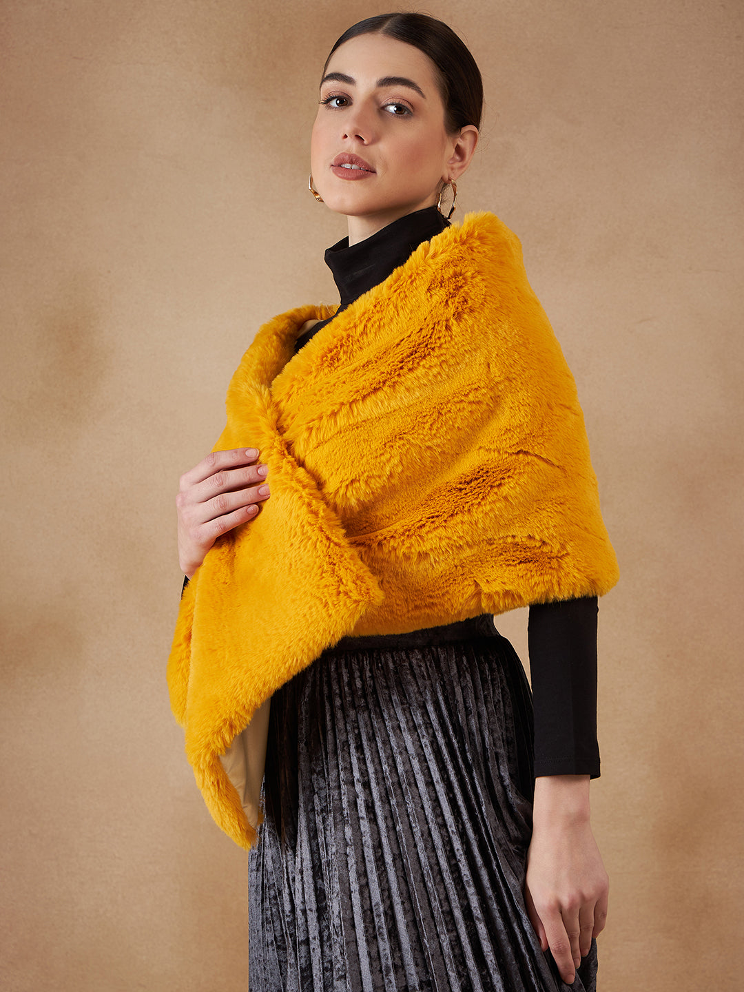 InWeave Women's Yellow Long Faux Fur Cape - Distacart