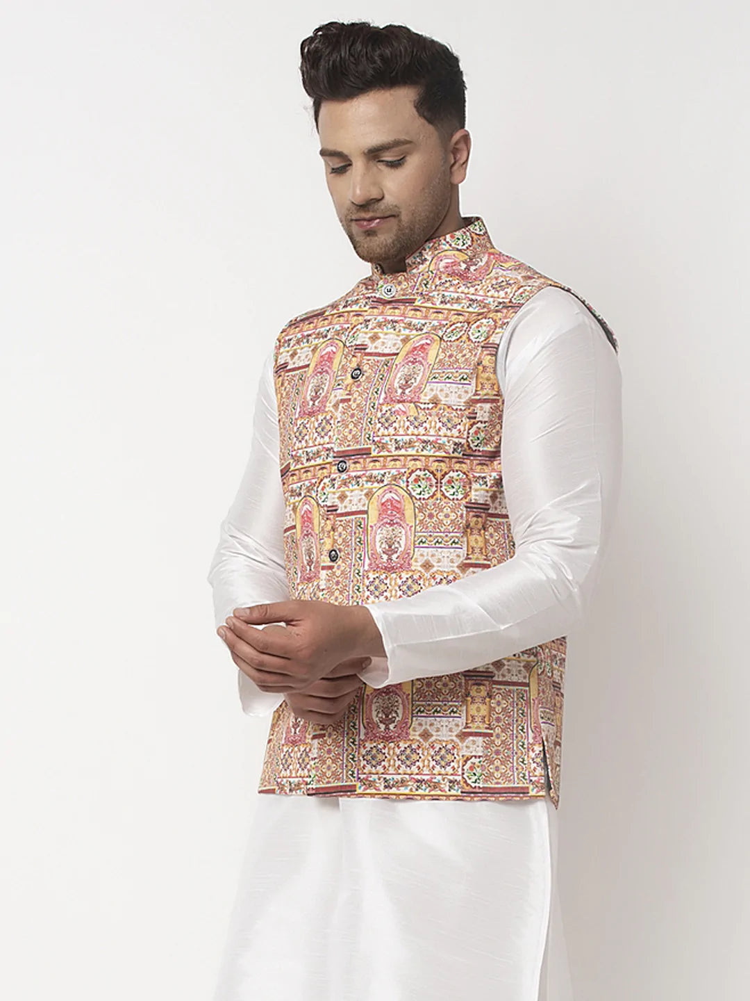 Kalyum Men's Multicolored Printed Nehru Jacket - Distacart