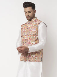 Thumbnail for Kalyum Men's Multicolored Printed Nehru Jacket - Distacart