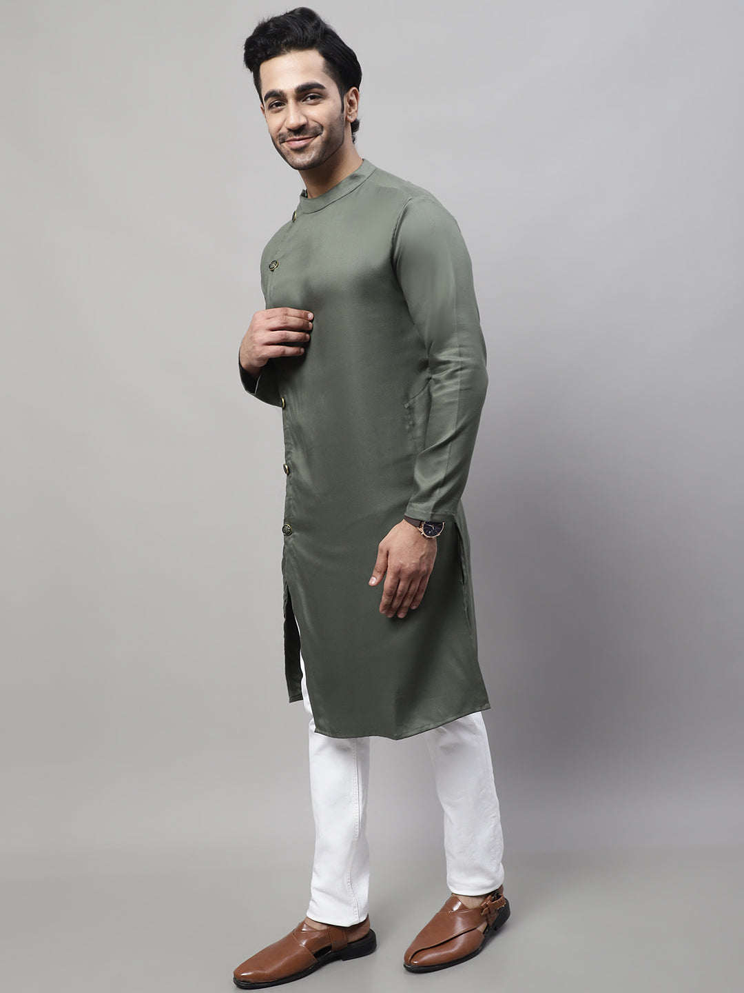 Even Apparels Green Sherwani Kurta With Asymetrical Cut - Distacart