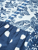 Thumbnail for Varanga Mix And Match Navy Blue And White Printed Paneled Kurta With Round Neckline And 3/4Th Sleeves - Distacart