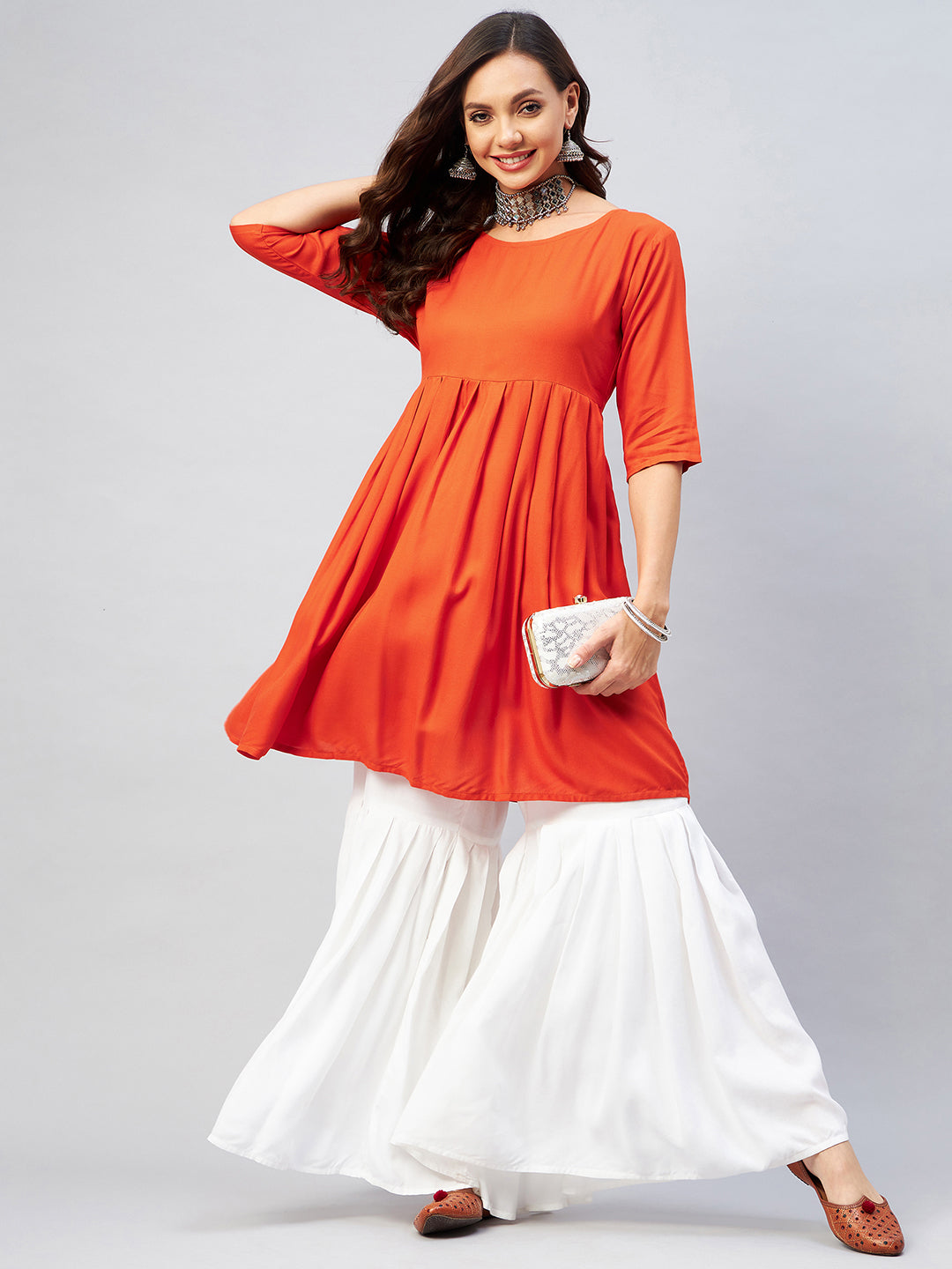 InWeave Women's Orange Short Anarkali Kurta - Distacart