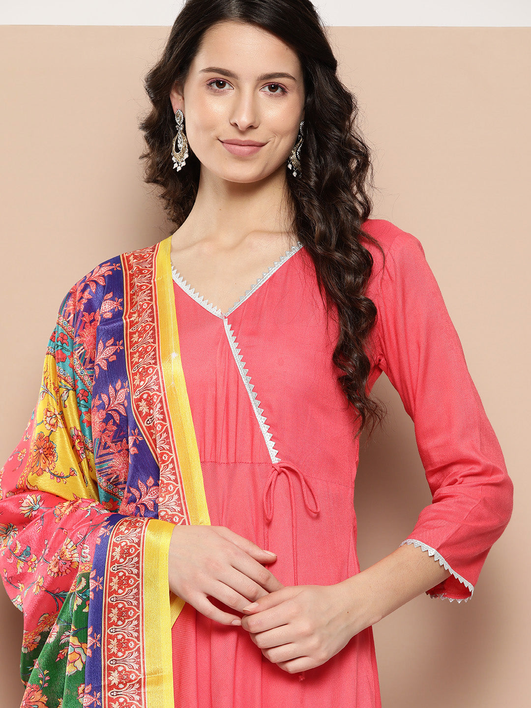 InWeave Women's Camelia Gota Angrakha Kurta Set W Yellow Orange Dupatta - Distacart