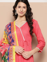 Thumbnail for InWeave Women's Camelia Gota Angrakha Kurta Set W Yellow Orange Dupatta - Distacart