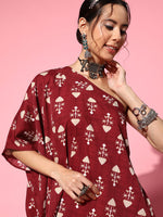 Thumbnail for InWeave Women's Maroon Boota One Shoulder Top With Palazzo Set - Distacart